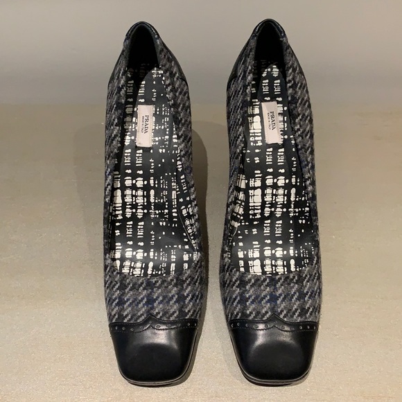 PRADA Herringbone tweed heels with leather toe - Picture 6 of 6